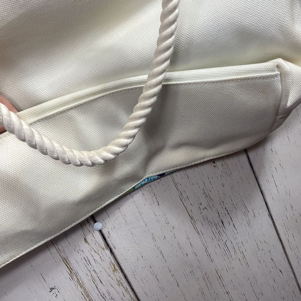 Lilly Pulitzer White Spa Blue Canvas Island Tote Beach Bag - Picture 12 of 16